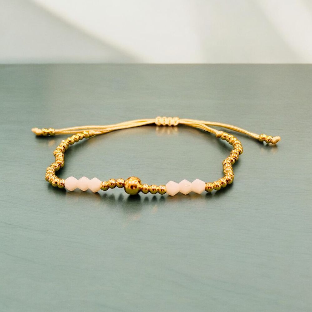 Golden‎ Beaded Bracelet with Ivory Accents – Adjustable Charm Bracelet